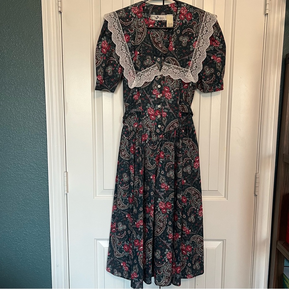 Vintage Maggie Lawrence Floral Cottagecore Prairie Dress Cotton Lace Size 3